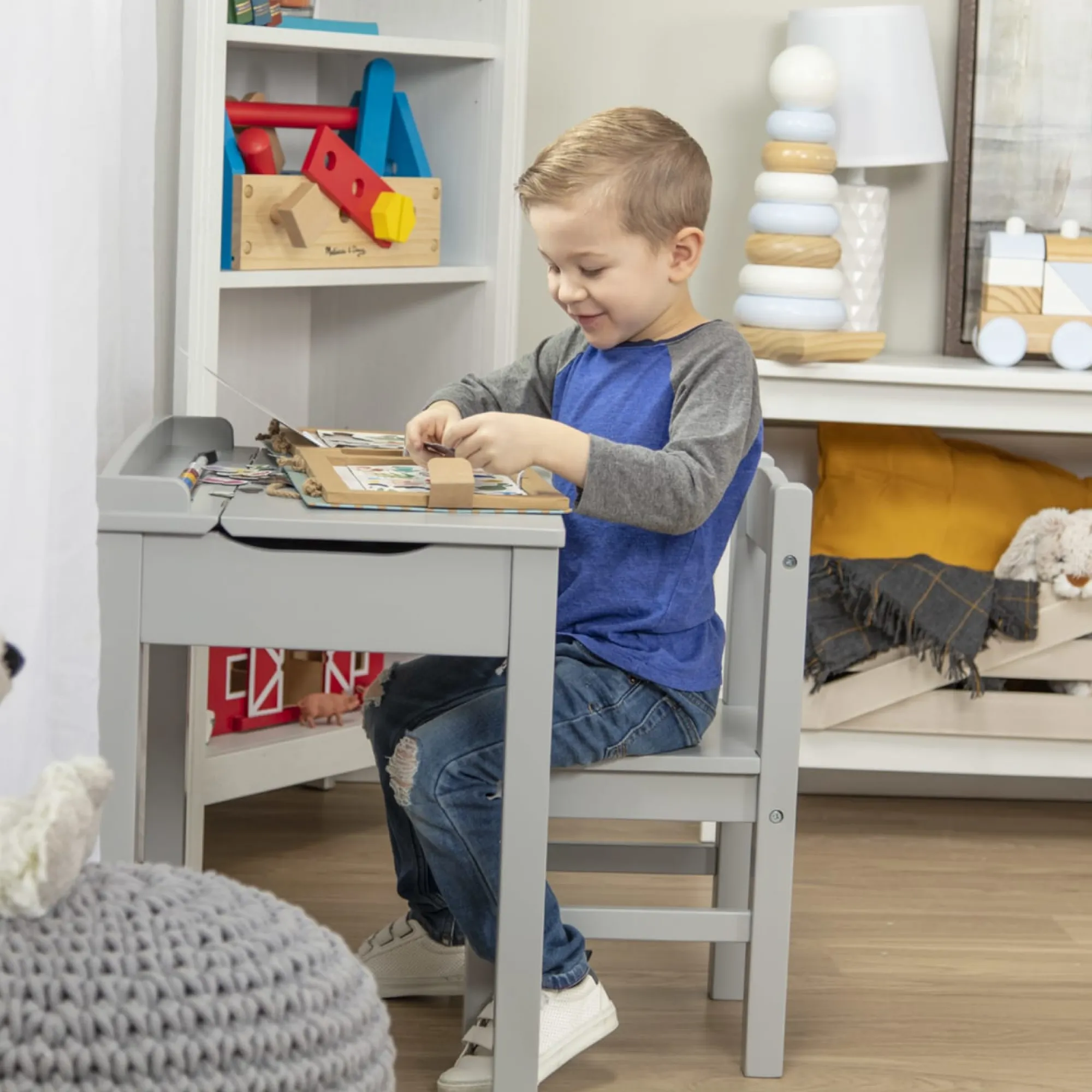 Child's Lift-Top Desk & Chair - Gray>Melissa & Doug Clearance