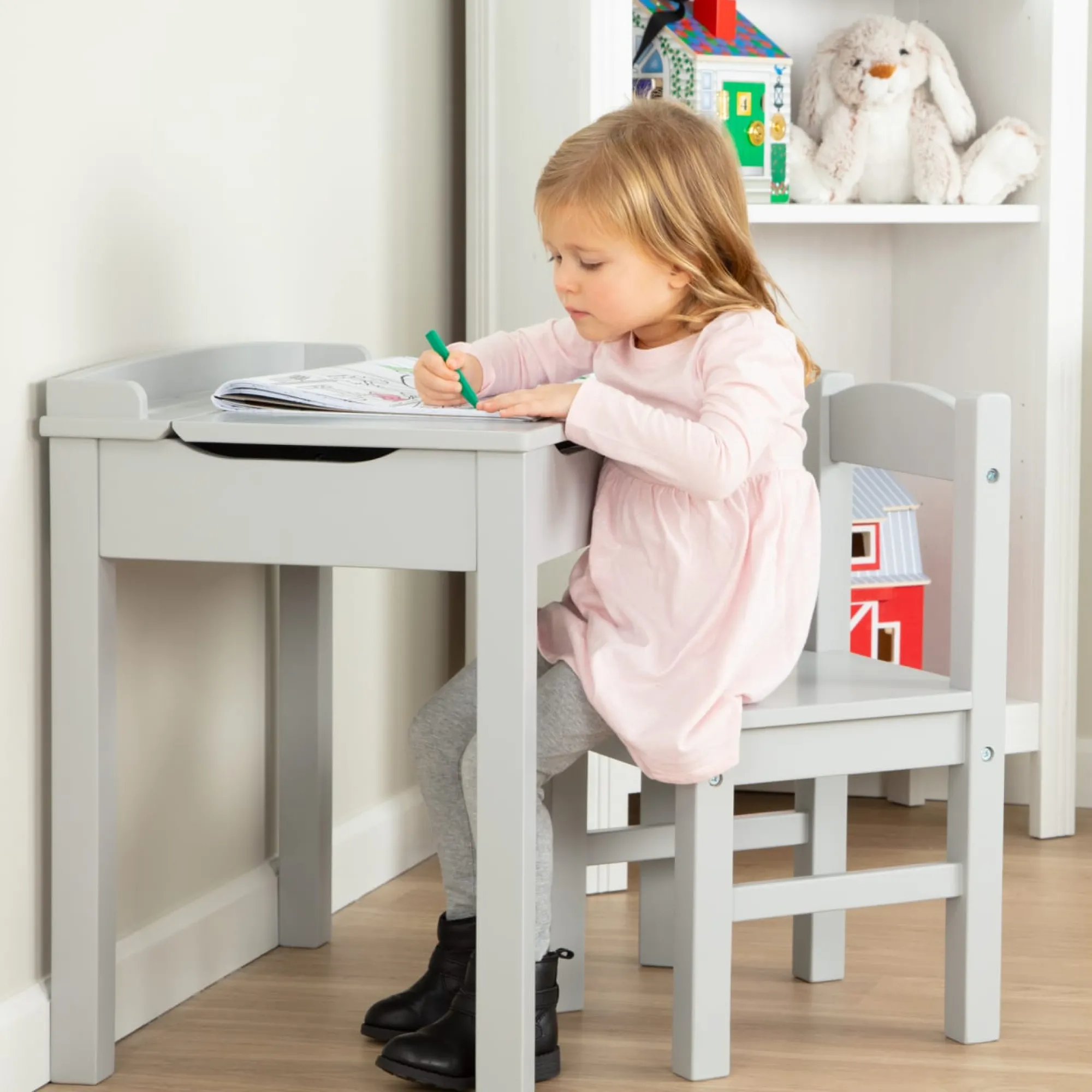 Child's Lift-Top Desk & Chair - Gray>Melissa & Doug Clearance