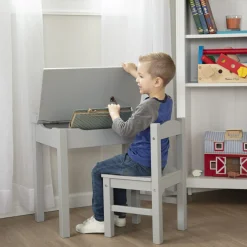 Child's Lift-Top Desk & Chair - Gray><noscript><img width=