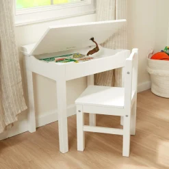 Child's Lift-Top Desk & Chair - White><noscript><img width=
