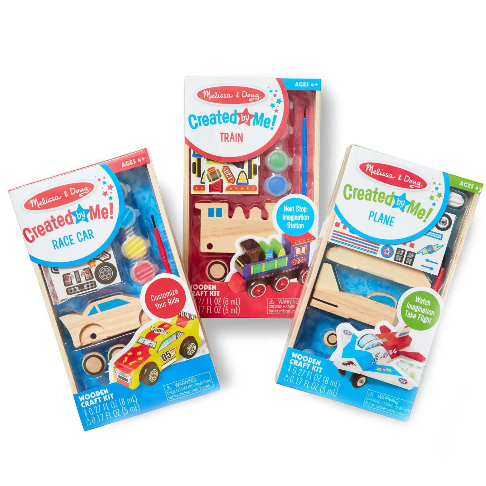 Createed by Me!™ Vehicle Craft Kit 3-Pack: Plane, Train, Race Car>Melissa & Doug Clearance