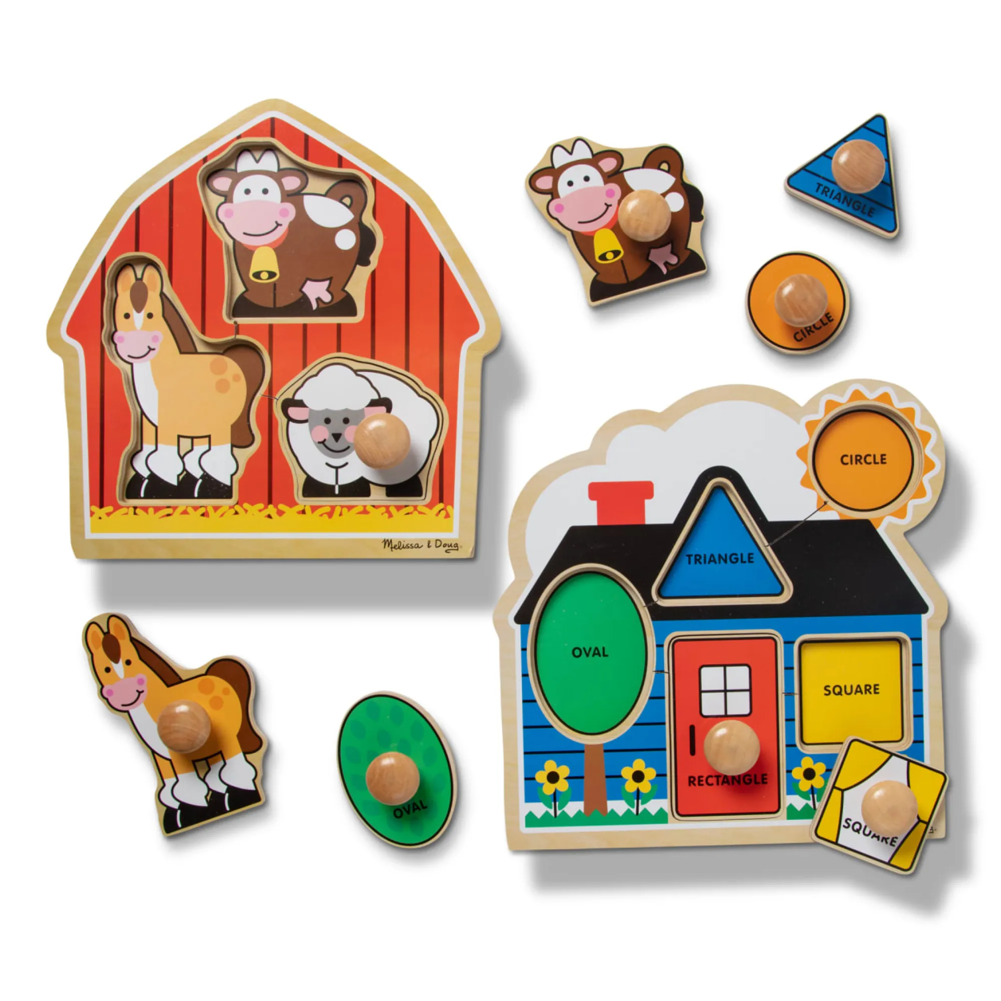 Jumbo Knob Wooden Puzzles Bundle - Shapes and Barn>Melissa & Doug New