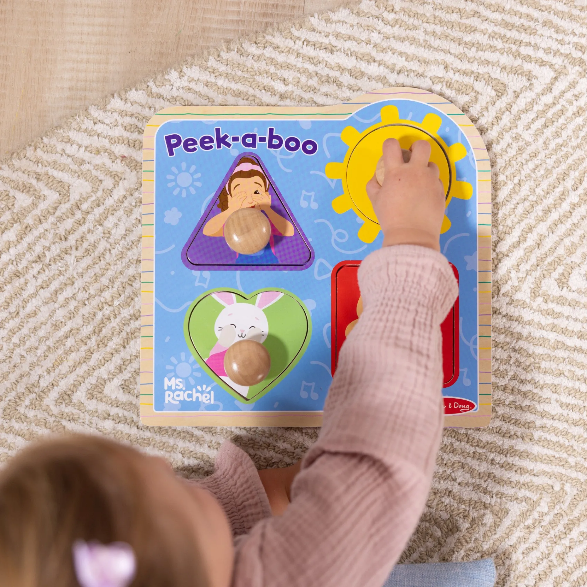 Ms. Rachel™ Wooden Peek-a-Boo Jumbo Peg Puzzle – 4 Pieces>Melissa & Doug Clearance