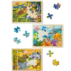 Wooden Jigsaw Puzzle 3-Pack: Dinosaur, African Plains, Under the Sea><noscript><img width=
