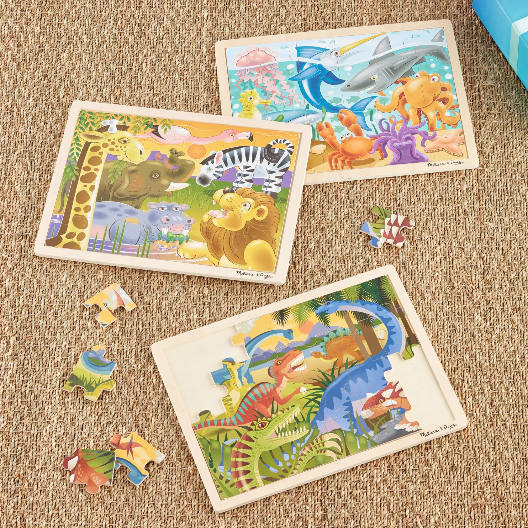 Wooden Jigsaw Puzzle 3-Pack: Dinosaur, African Plains, Under the Sea>Melissa & Doug Hot