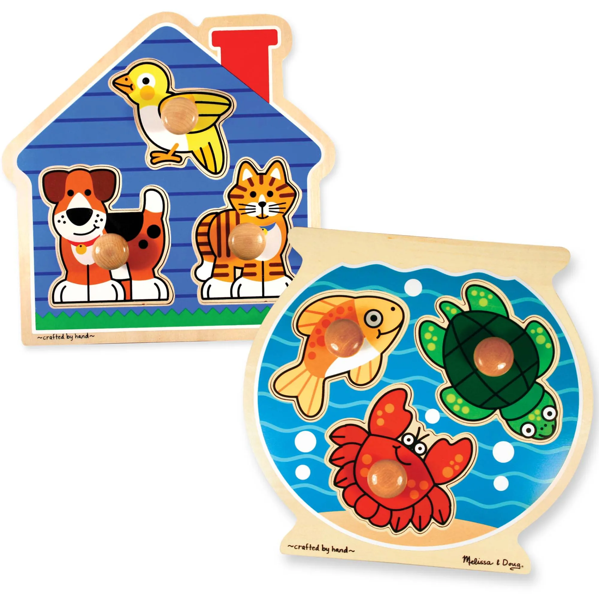 Wooden Jumbo Peg Puzzle 2-Pack: Fish Bowl, House Pets>Melissa & Doug New