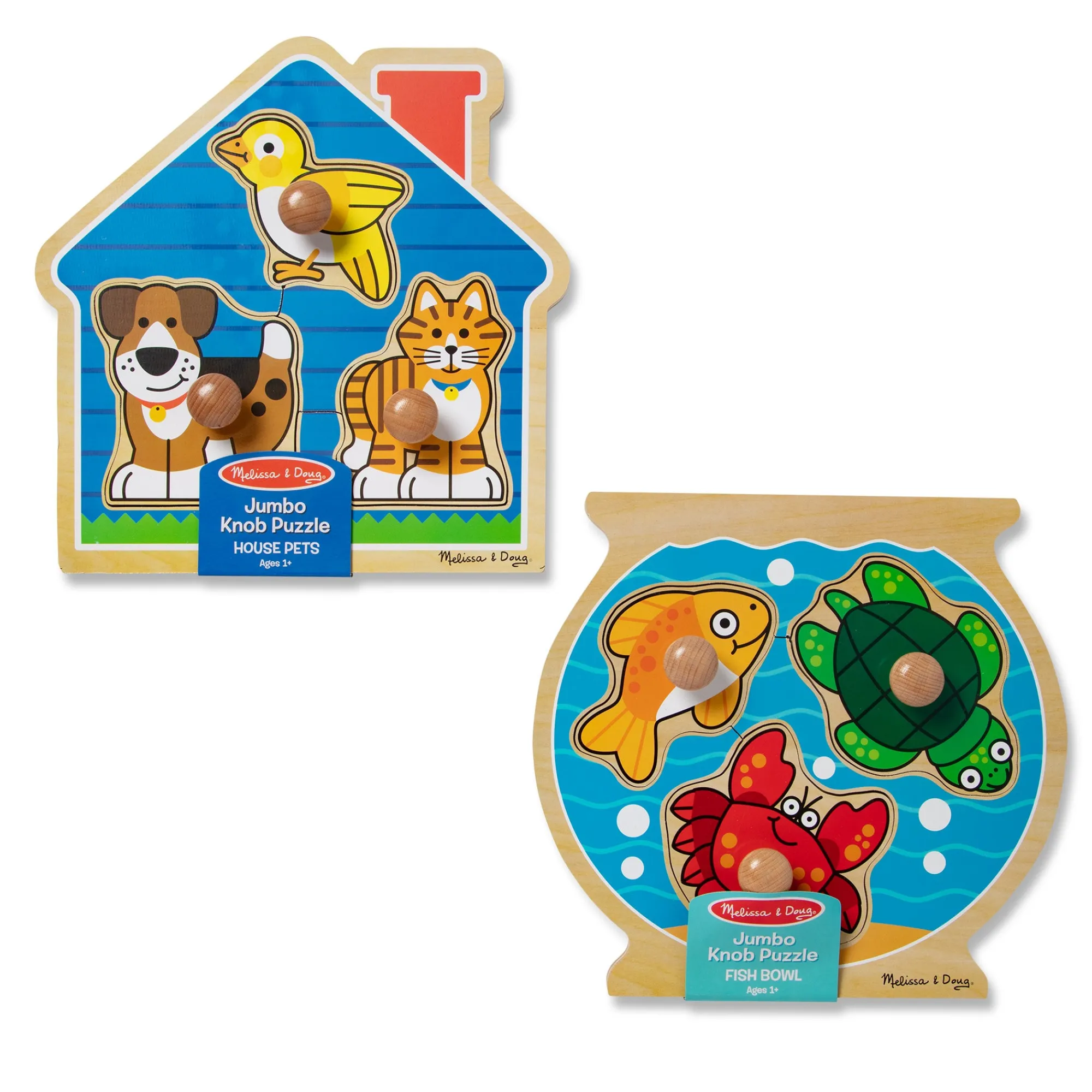 Wooden Jumbo Peg Puzzle 2-Pack: Fish Bowl, House Pets>Melissa & Doug New