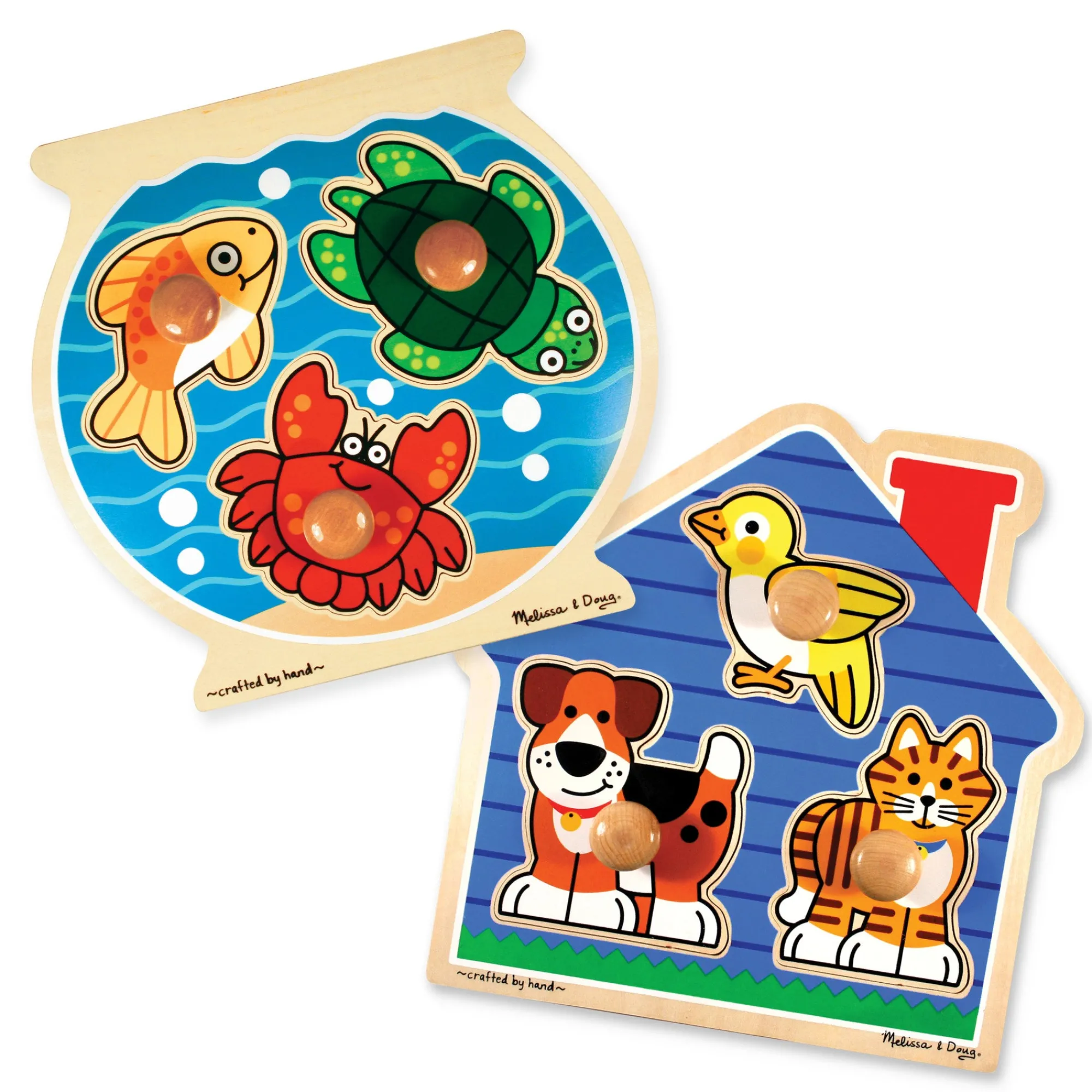 Wooden Jumbo Peg Puzzle 2-Pack: Fish Bowl, House Pets>Melissa & Doug New