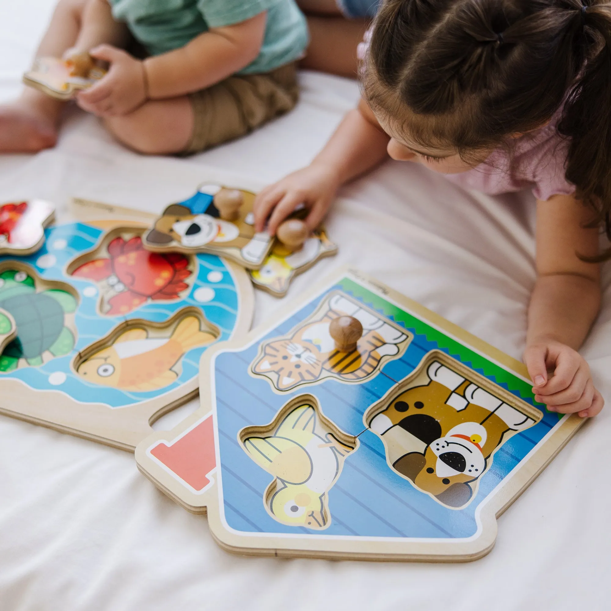Wooden Jumbo Peg Puzzle 2-Pack: Fish Bowl, House Pets>Melissa & Doug New