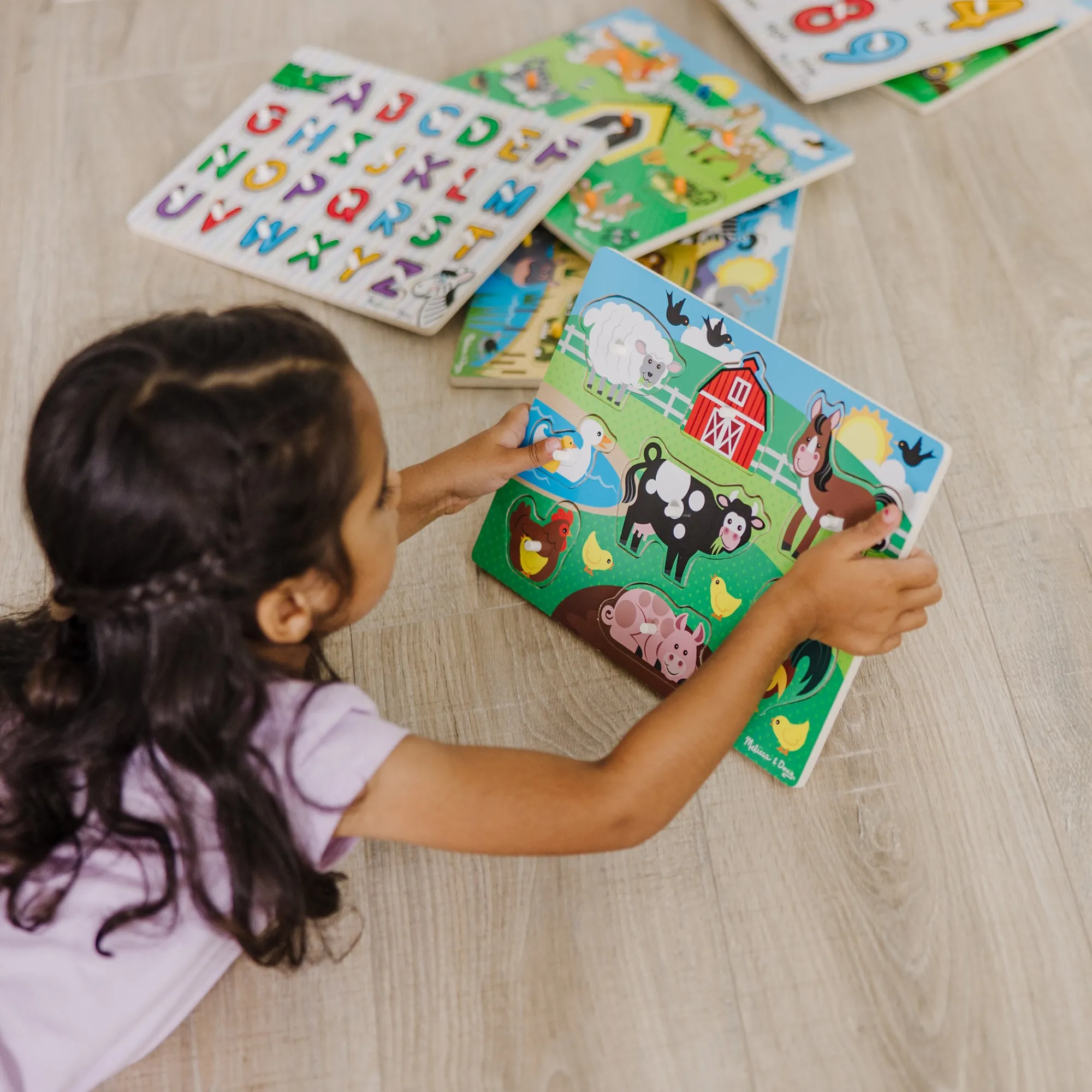 Wooden Peg Puzzle 6-Pack: Vehicles, Numbers, Safari, Farm, Pets, Alphabet>Melissa & Doug Hot