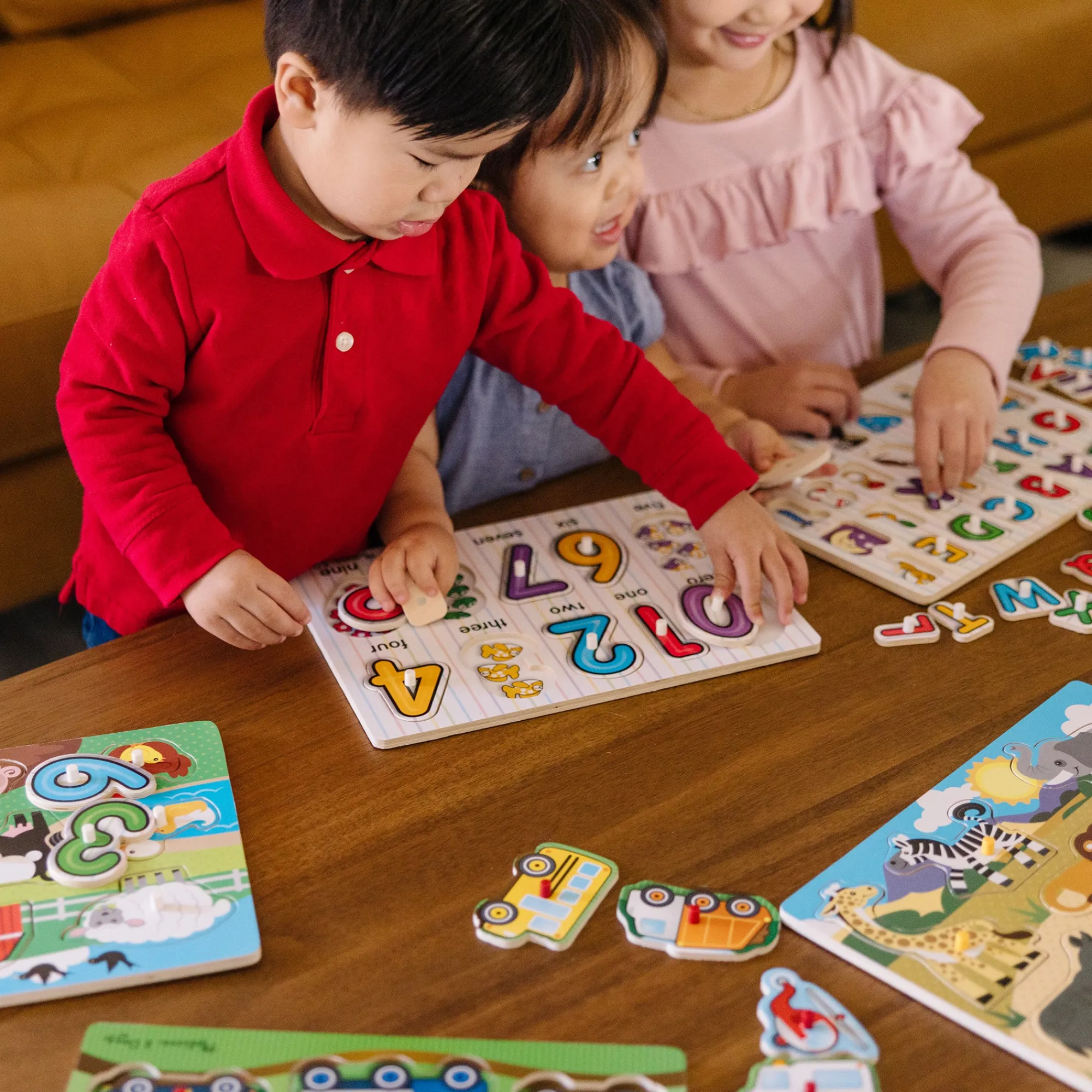 Wooden Peg Puzzle 6-Pack: Vehicles, Numbers, Safari, Farm, Pets, Alphabet>Melissa & Doug Hot