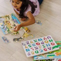 Wooden Peg Puzzle 6-Pack: Vehicles, Numbers, Safari, Farm, Pets, Alphabet><noscript><img width=