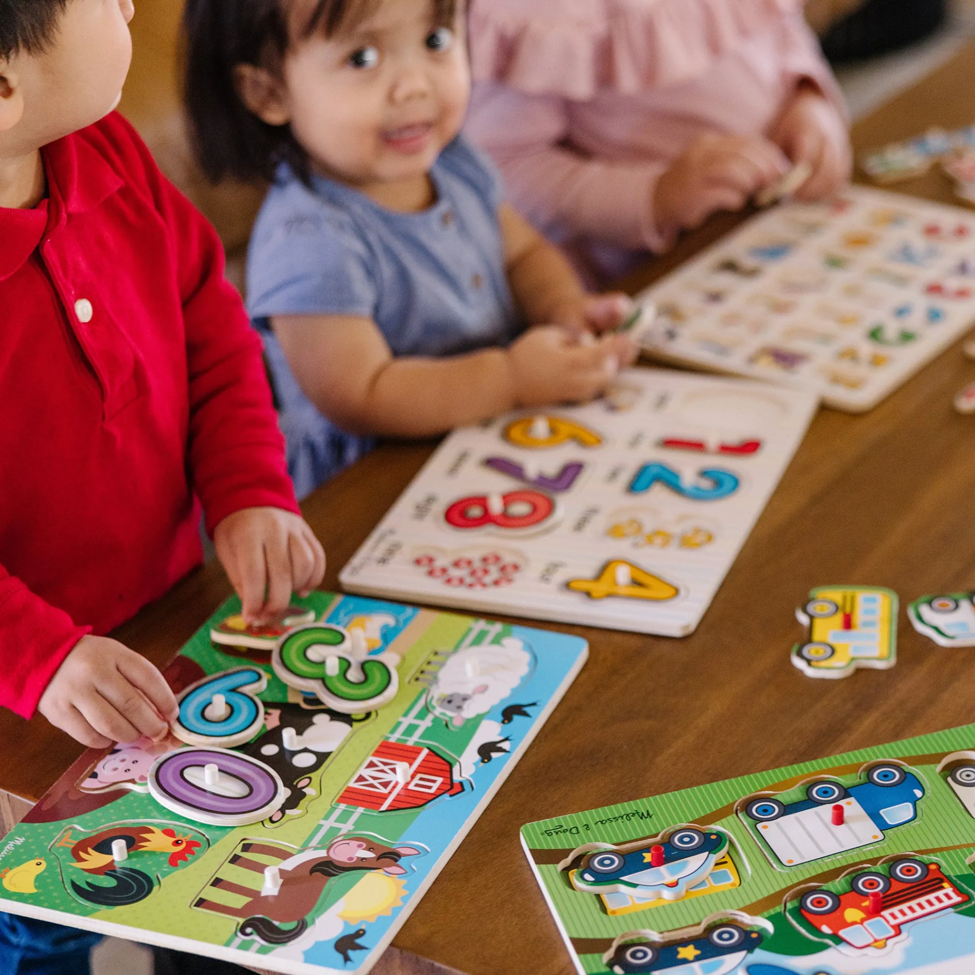 Wooden Peg Puzzle 6-Pack: Vehicles, Numbers, Safari, Farm, Pets, Alphabet>Melissa & Doug Hot