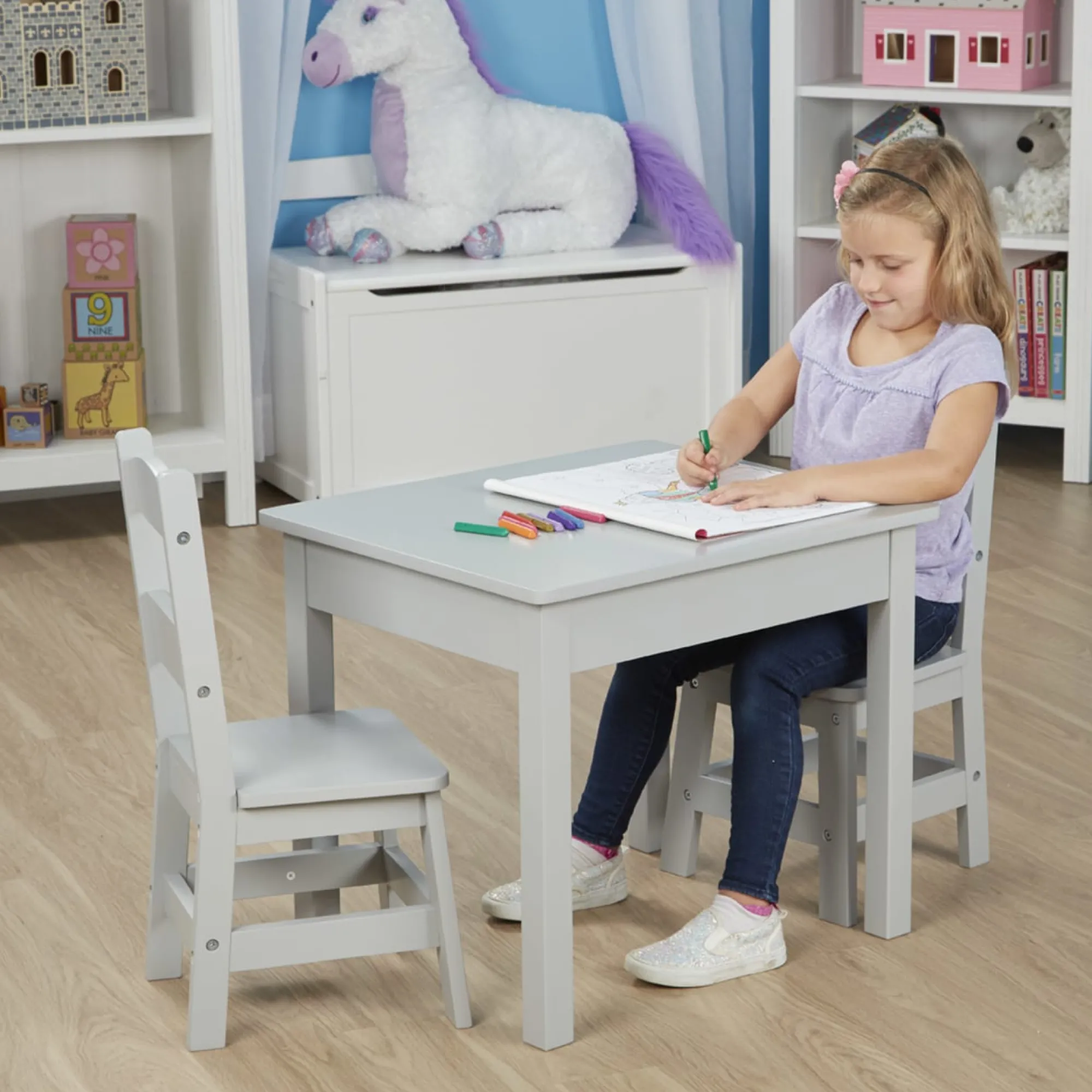 Wooden Table & 2 Chairs - Gray>Melissa & Doug Online