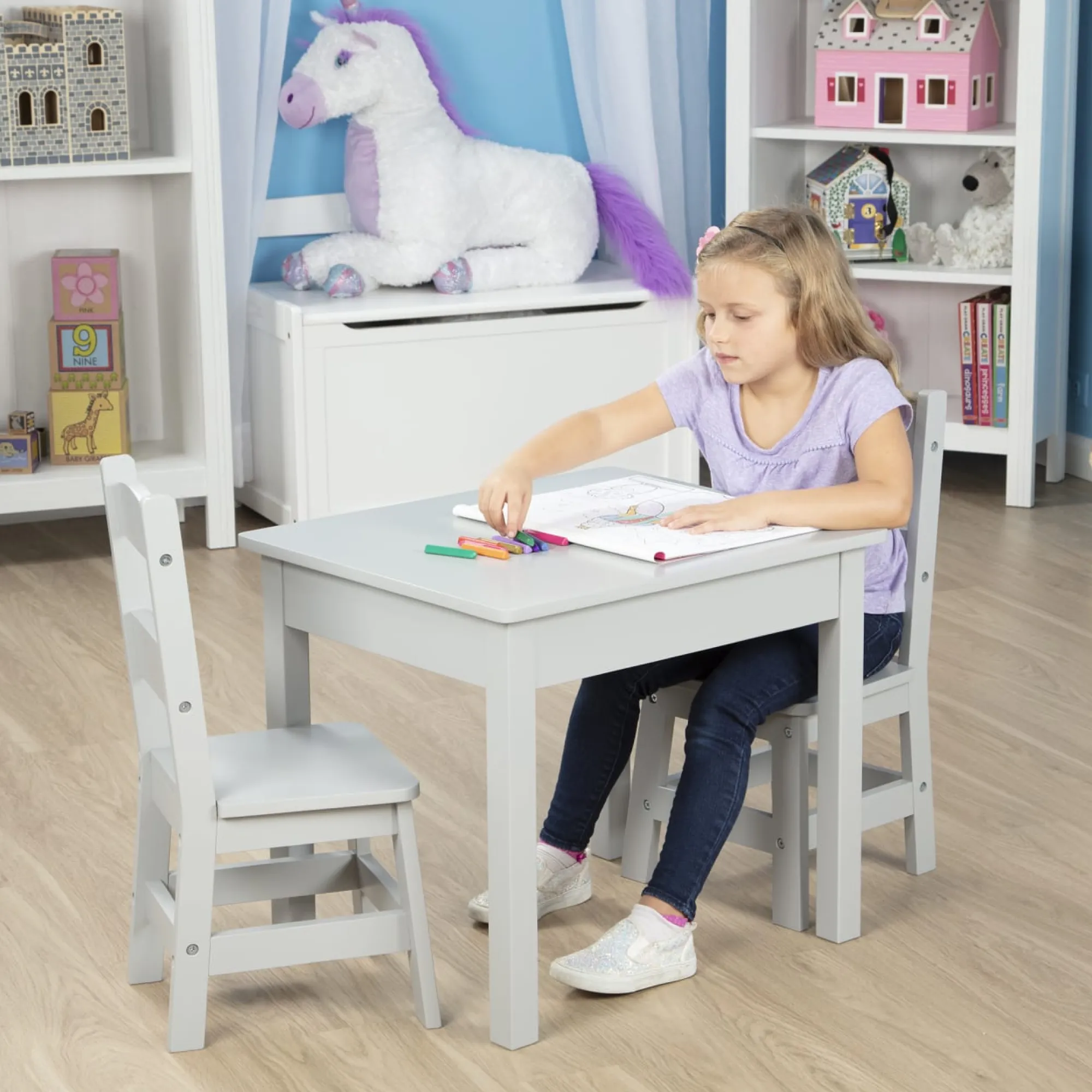 Wooden Table & 2 Chairs - Gray>Melissa & Doug Online