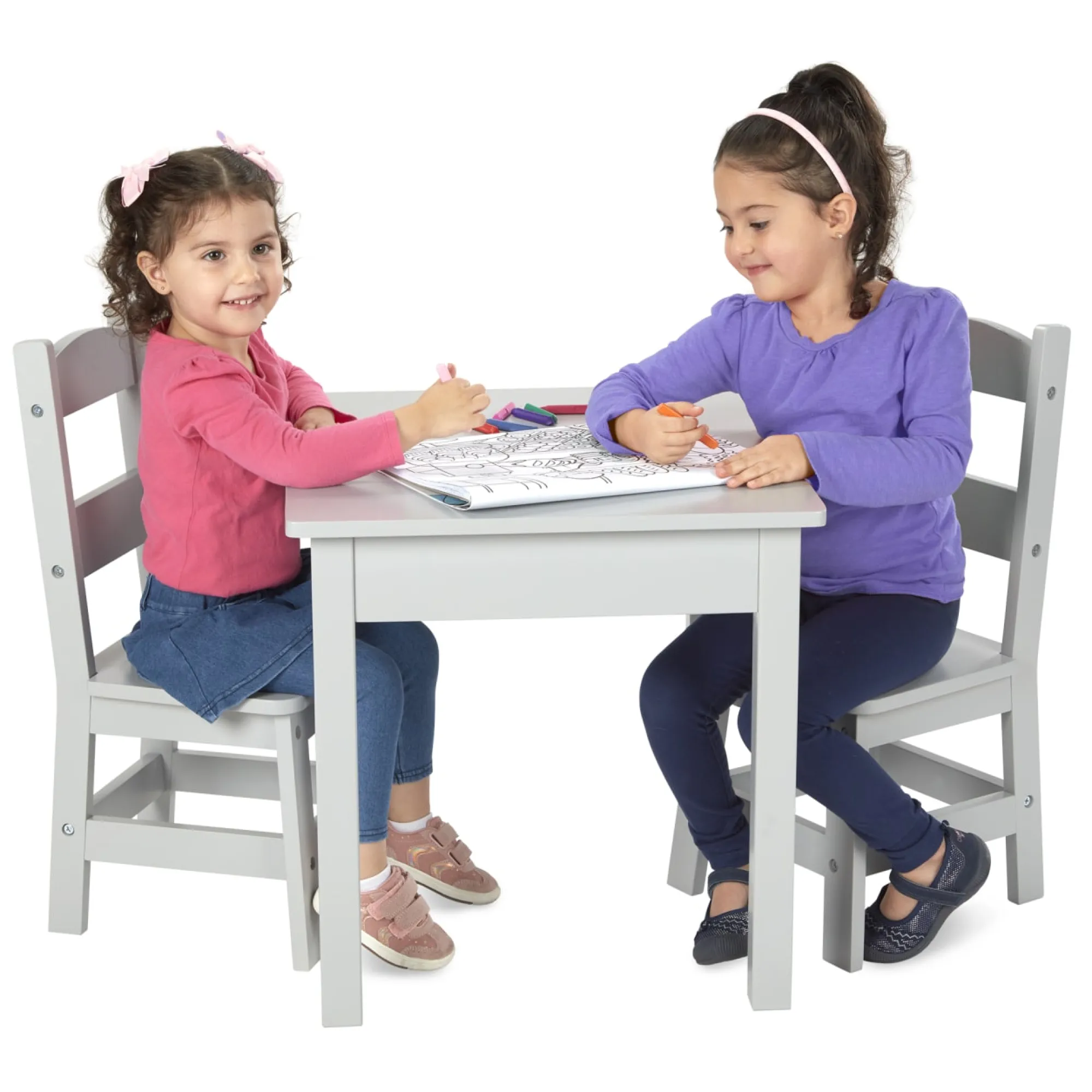 Wooden Table & 2 Chairs - Gray>Melissa & Doug Online